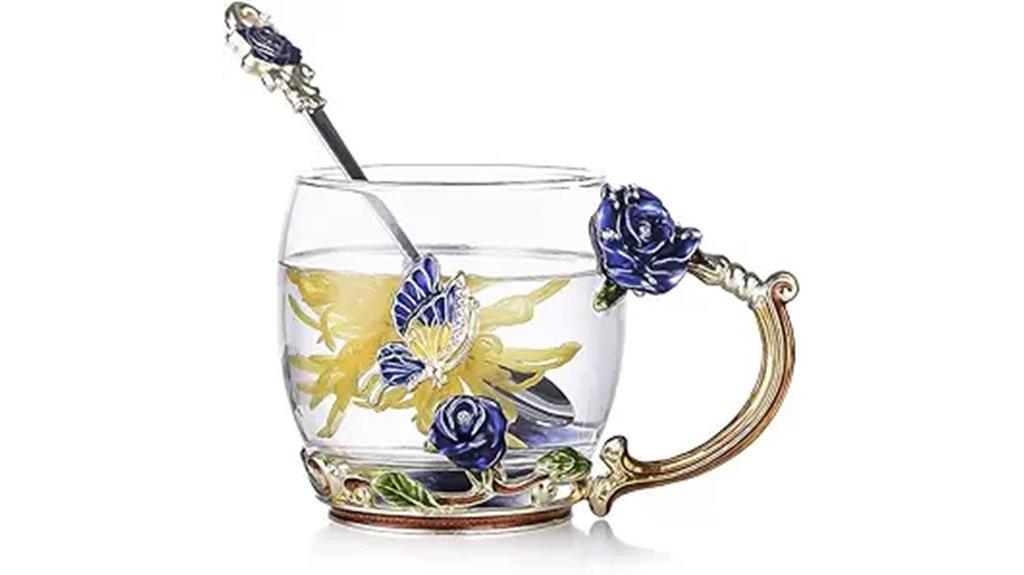 butterfly flower glass mug