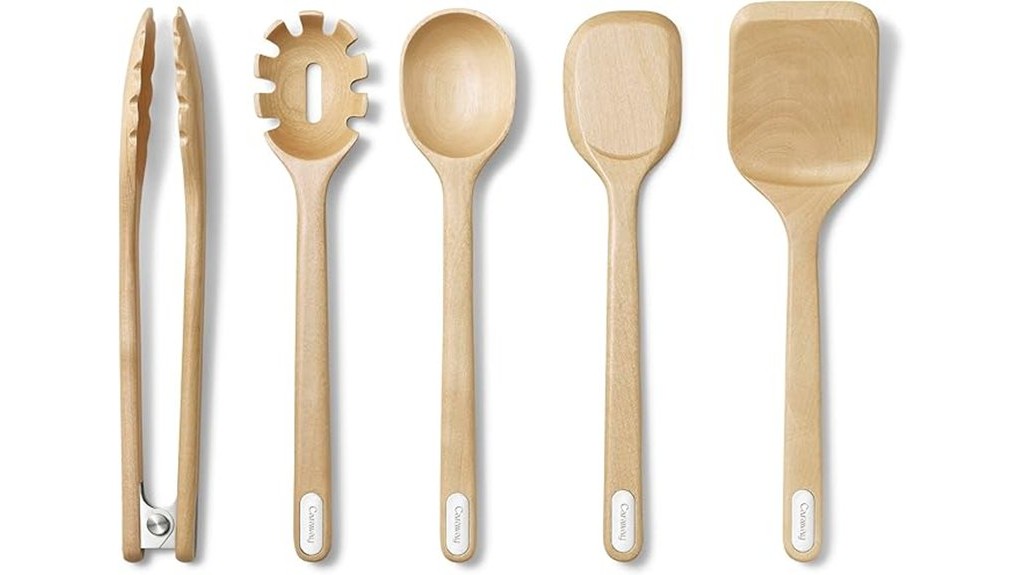 five piece wooden utensils